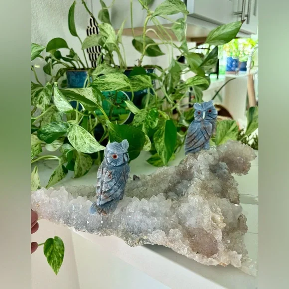 Owl carvings on Amethyst flower - Picture 7 of 8